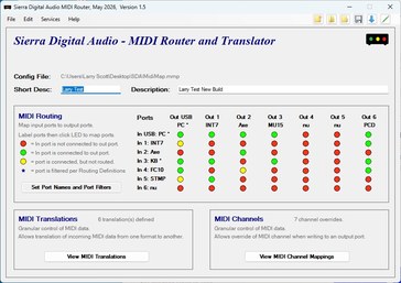 MidiXLate PC configuration app — home screen with MIDI routing grid